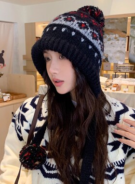 新款费尔岛风针织帽女秋冬保暖帽