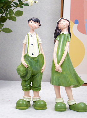 田园树脂可爱精致情侣娃娃小摆件