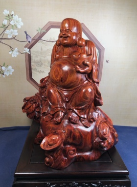 海南黄花梨手工雕刻弥勒佛招财佛红木笑佛 坐佛文玩木雕木器收藏