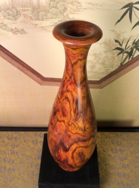 正宗海南黄花梨木降香黄檀摆件满纹极品花瓶玉壶春收藏礼品工艺品