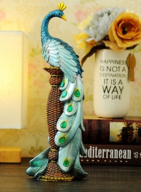 新款家居室内客厅豪华多彩吉祥物孔雀树脂工艺品摆件礼物雕塑摆件