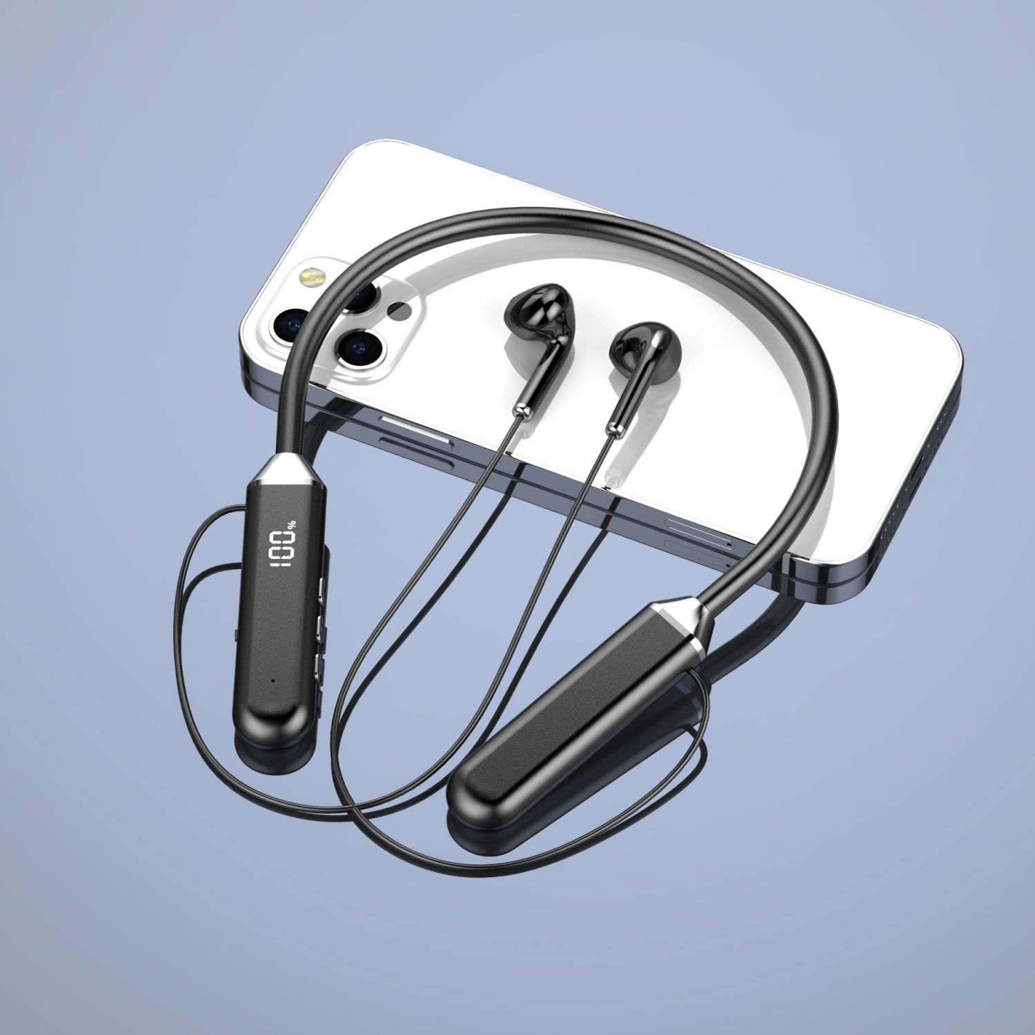 新款数显大电池蓝牙耳机无线挂脖式华为OPPOvivo小米安卓苹果通用 - 图0