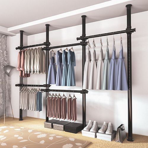 顶天立地晾衣架简易落地卧室衣帽架免打孔组装家用室内衣柜置物架 - 图2