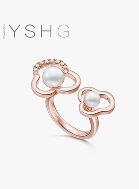 周也同款戒指 甜美花朵珍珠指环食指开口女士轻奢高级感小众设计