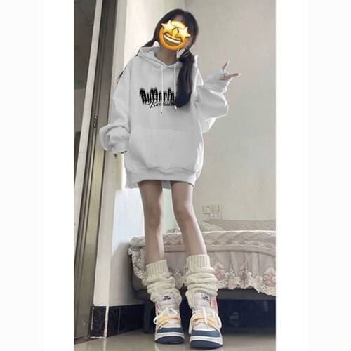 潮牌连帽卫衣女秋冬款加绒加厚外套初中高中学生休闲宽松ins洋气 - 图2