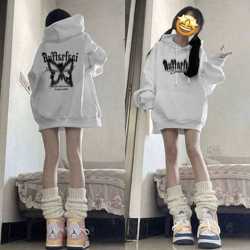 潮牌连帽卫衣女秋冬款加绒加厚外套初中高中学生休闲宽松ins洋气 - 图0