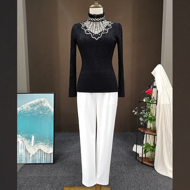 高领蕾丝2021年秋冬新款镂空潮小衫 索茜丽蕾丝衫/雪纺衫