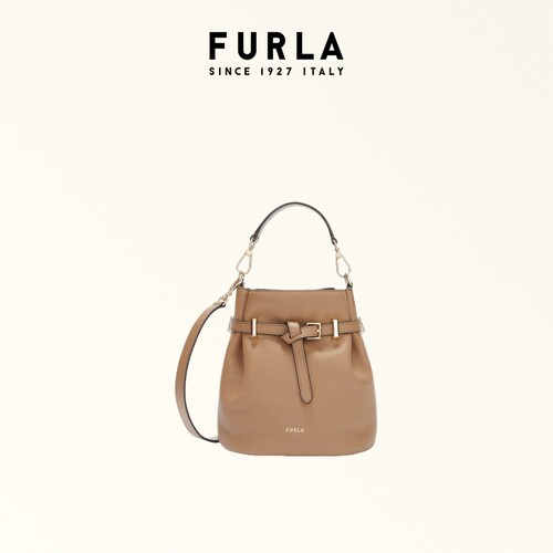 【礼物】FURLA芙拉AURA牛皮迷你女士手提斜挎包休闲水桶包 - 图1