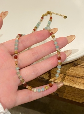 多巴胺天然石串珠项链女款彩色
