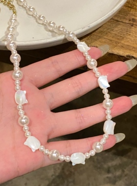 珍珠猫咪项链女百搭锁骨链