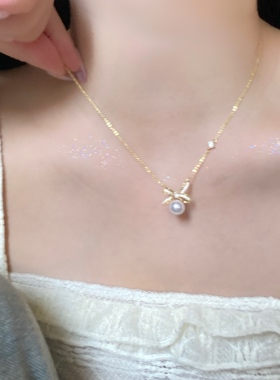 法式简约珍珠锆石项链女