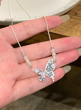 蓝色项链女轻奢小众设计感