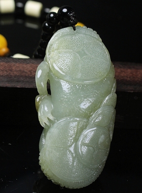 天然新疆和田玉糖青玉金蟾手把件