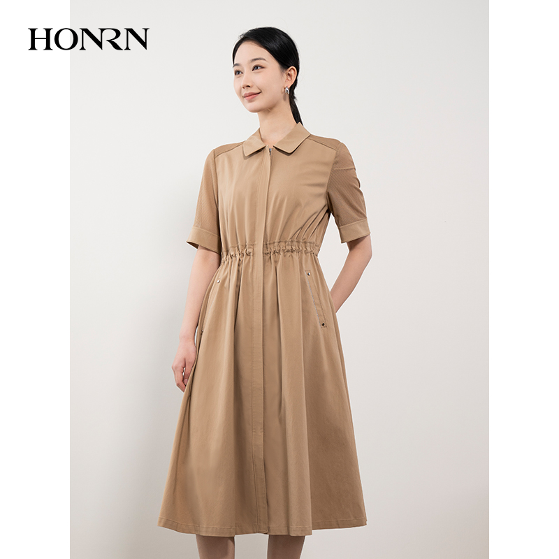 HONRN/红人气质裙子抽绳收腰遮肚子显瘦a字连衣裙女夏季HH22OL853 - 图0