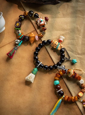 手工雕刻卡通手链藏式编织手串