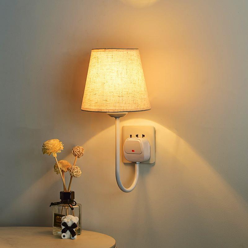 不用接线的遥控卧室插座壁灯免接线插电式床头灯墙灯可调光的台灯-图0