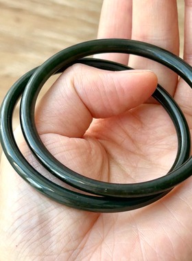 和田玉墨翠青玉手镯一对天然玉石叮当镯子时尚文艺民族风叠戴首饰