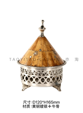 中古老钱风进口牛骨铜储物盒复古做旧金色收纳罐摆件样板间装饰盒