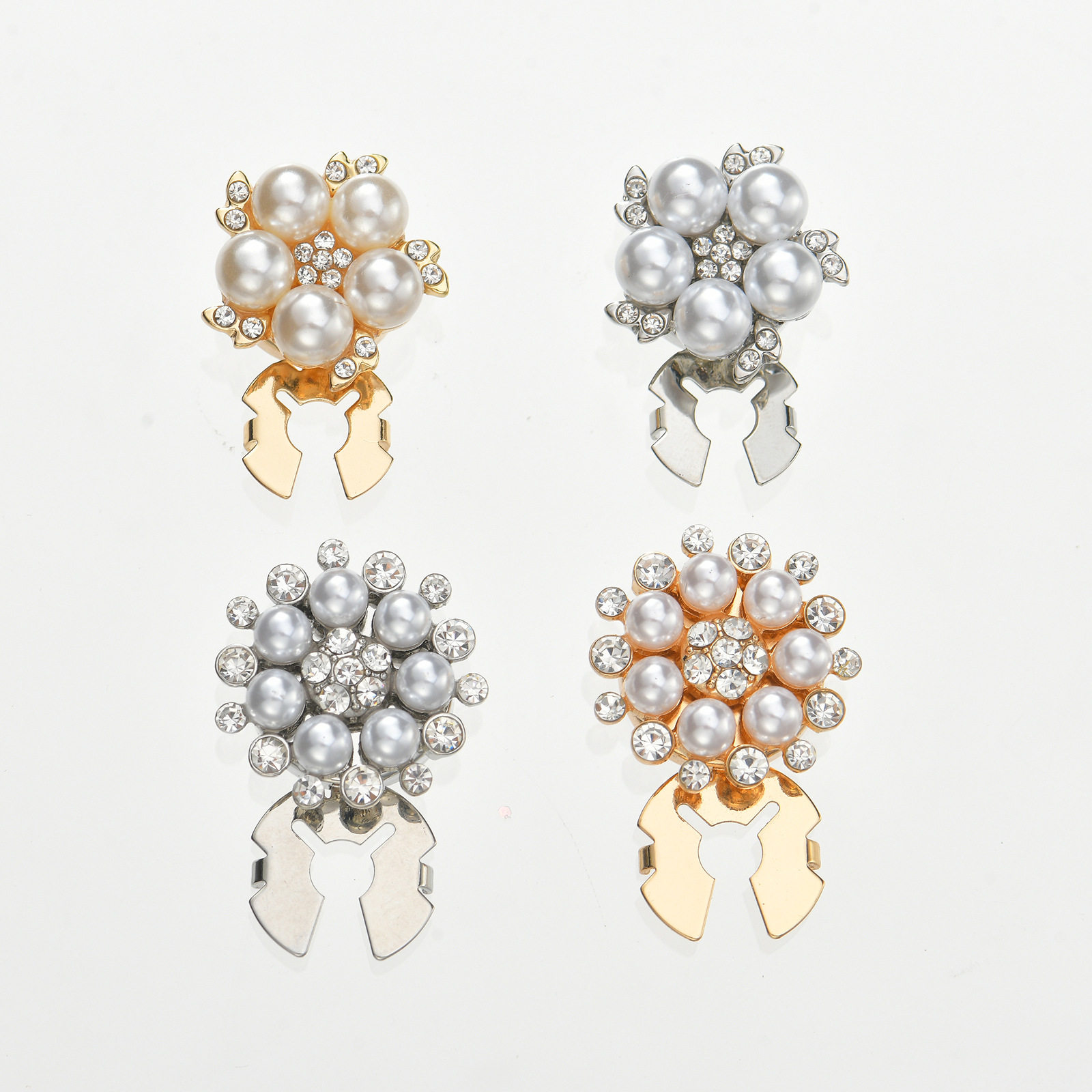 Ins博主同款复古珍珠太阳水钻花朵衬衫西装领扣袖扣免打孔高级感,淘宝优惠券,粉丝福利购,淘宝优惠卷