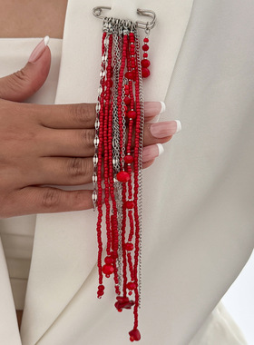 Ins博主同款欧美复古流苏通勤多用别针哥特长款串珠水晶装饰胸针