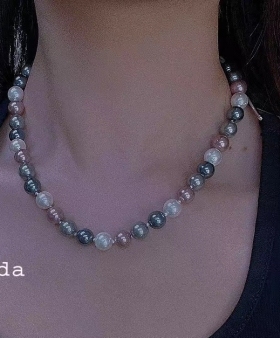 冷烟紫莫兰迪大溪地混彩高冷气质天然极光深海贝壳珍珠项链张子枫