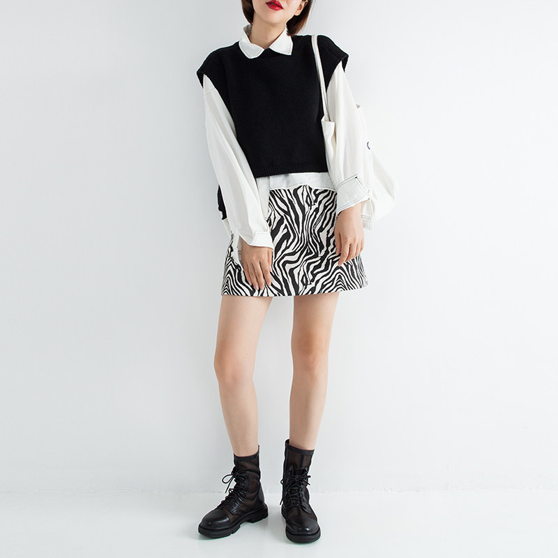 斑马纹2020新款秋冬显瘦高腰半身裙 妙夏尔半身裙