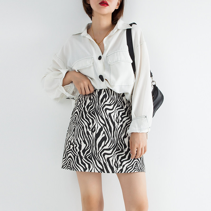 斑马纹2020新款秋冬显瘦高腰半身裙 妙夏尔半身裙