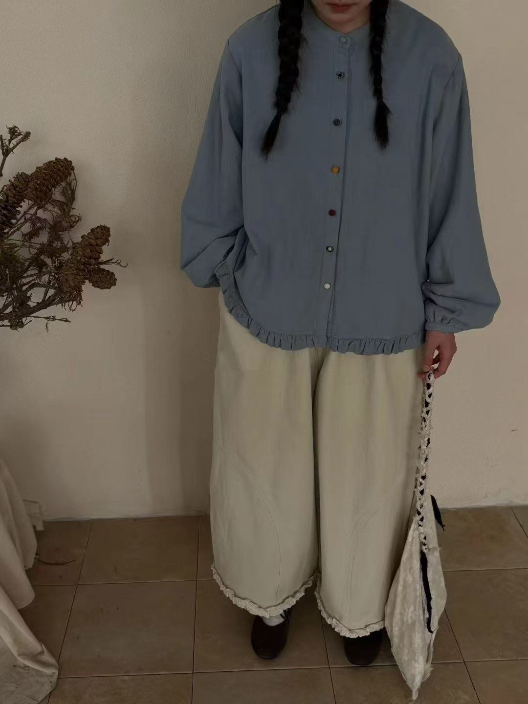 2025秋季新款韩版立领彩色扣子设计感百搭夹棉衬衫