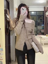 Big Code Fat Sister Fact-style Retro single row Shoulder Long Sleeve Sweater Woman Autumn Winter hitch to build a bottom blouse