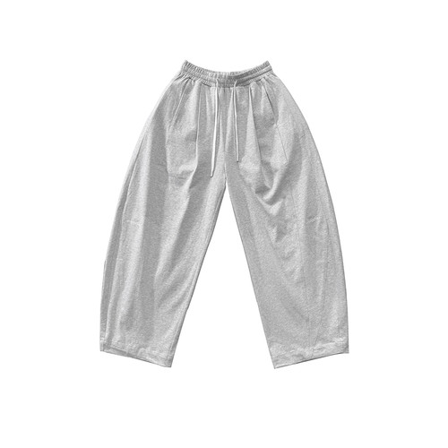 Aurocean 夏日轻盈浅花灰色运动卫裤 弯刀廓形解构大版纯棉休闲裤 - 图3