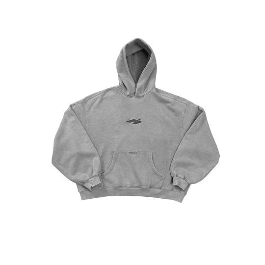 Aurocean 炒盐水洗灰刺绣连帽卫衣 重磅纯棉抓绒磨毛宽版廓形内搭