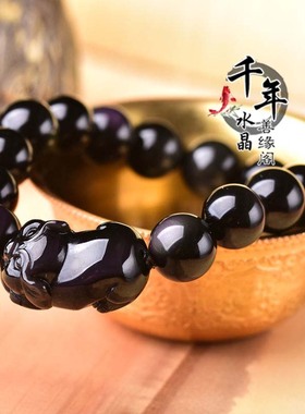 黑曜石生肖猪手链金耀石手串