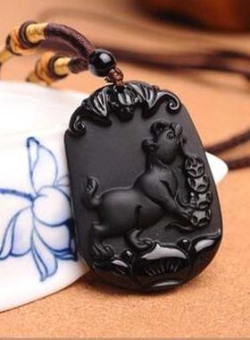 黑曜石十二生肖狗吊坠招财