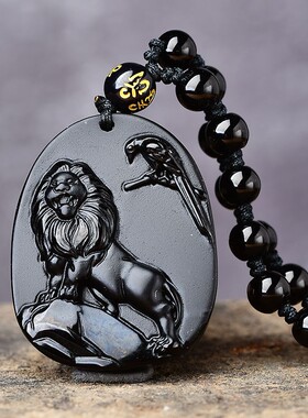 黑曜石生肖狗财狮增喜吊坠