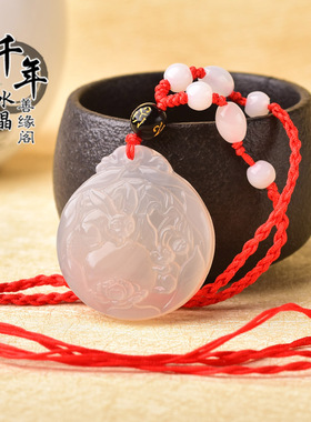 新款2026年属猪生肖吉祥物玉兔连珠吊坠男女冰种黑曜石项坠 707