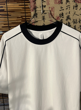 2025夏季新款美式复古高街设计款纯棉简约拼接高品质短袖T恤上衣