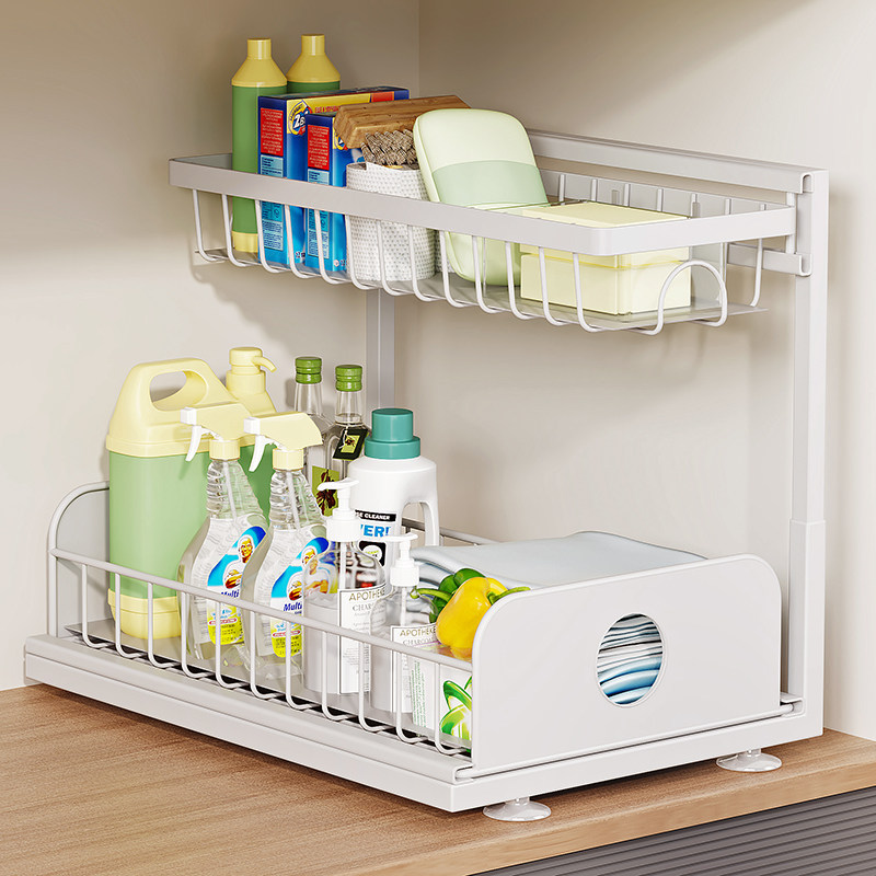 厨房下水槽置物架调料抽拉式水池边多功能收纳架橱柜内拉篮分层架,淘宝优惠券,粉丝福利购,淘宝优惠卷