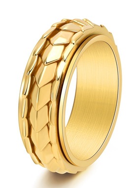 KANZAO原创新品个性男式龙鳞戒指钛钢甜酷风可旋转指环饰品