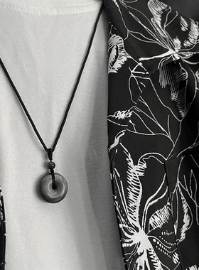 KANZAO 民族风平安扣银耀石项链男女生情侣编织绳纯手工寓意礼物