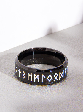 KANZAO 新品维京文男士不锈钢戒指卢恩符文图腾指