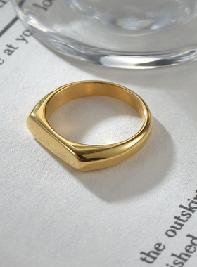 KANZAO新款女式4MM宽铸造素戒ins冷谈风小众饰品流行钛钢戒指