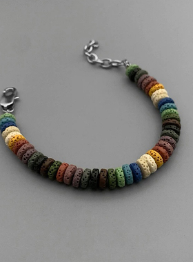 KANZAO 哑光高级感彩色火山石串珠手链男女生情侣个性不掉色配饰