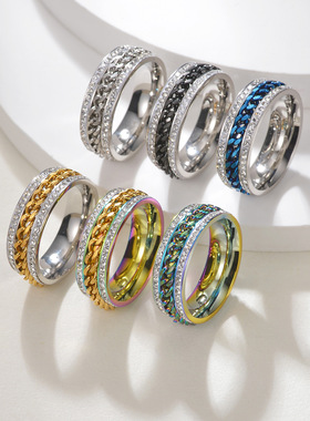 KANZAO欧美风戒指男女同款潮流嘻哈开啤酒网红指环镶嵌