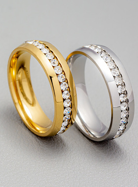 KANZAO个性时尚单排带指不锈钢镶钻热销戒指欧美手饰镀金