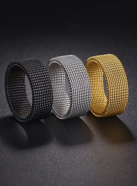 KANZAO新款饰品标准美码钛钢编织网格变形戒指8MM真空电镀不掉色