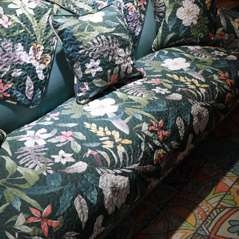 雨朵 美式田园花卉自然元素全棉沙发垫布艺防滑四季通用沙发套巾