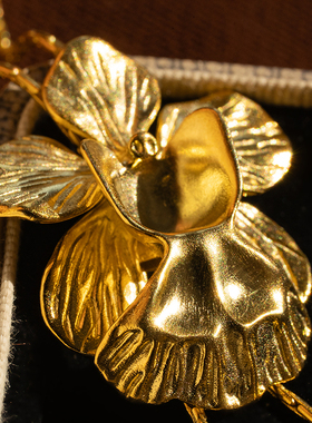 Vintage自制18k兰花吊坠长项链锁骨链可调节高级小众 新加坡risis