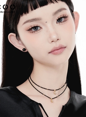 CCOO天然黑尖晶星月叠戴项链