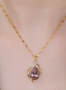 撤柜紫色天使之眼水晶气质试试百搭小众设计感网红项链可搭配耳环