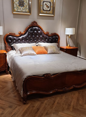 欧式美式古典实木床别墅家具FF95大床双人床 床头柜1